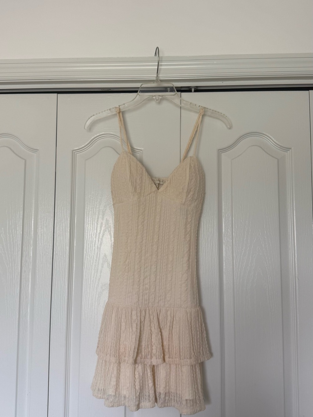 Cream Lace Tiered Mini Dress